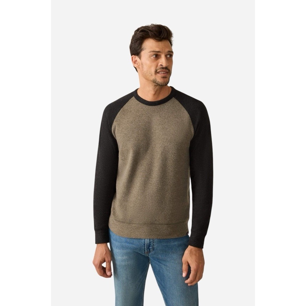 Faherty Legend Baseball Crew Sweater in Mossy Charcoal Sz XS $138 Preppy Hipster